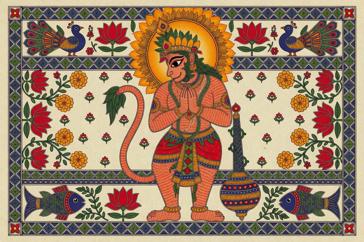 हनुमान वंदन — मिथिला लोक कला