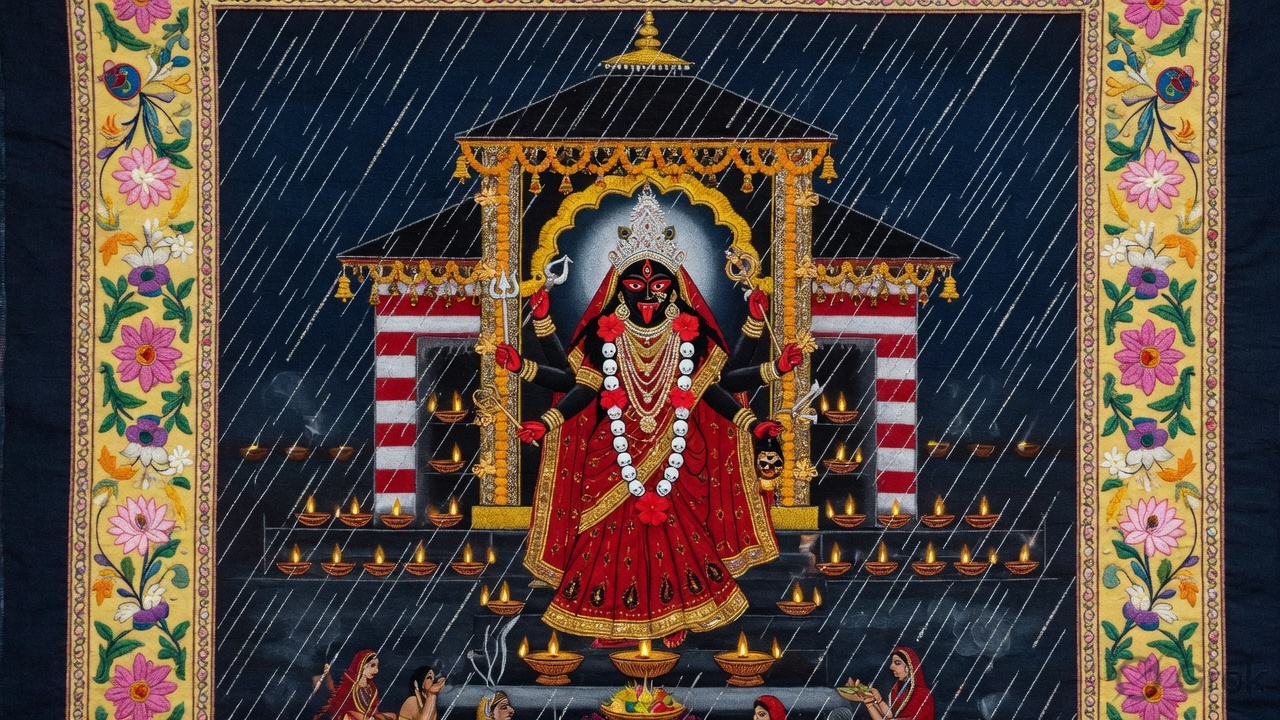 Temple in night rain