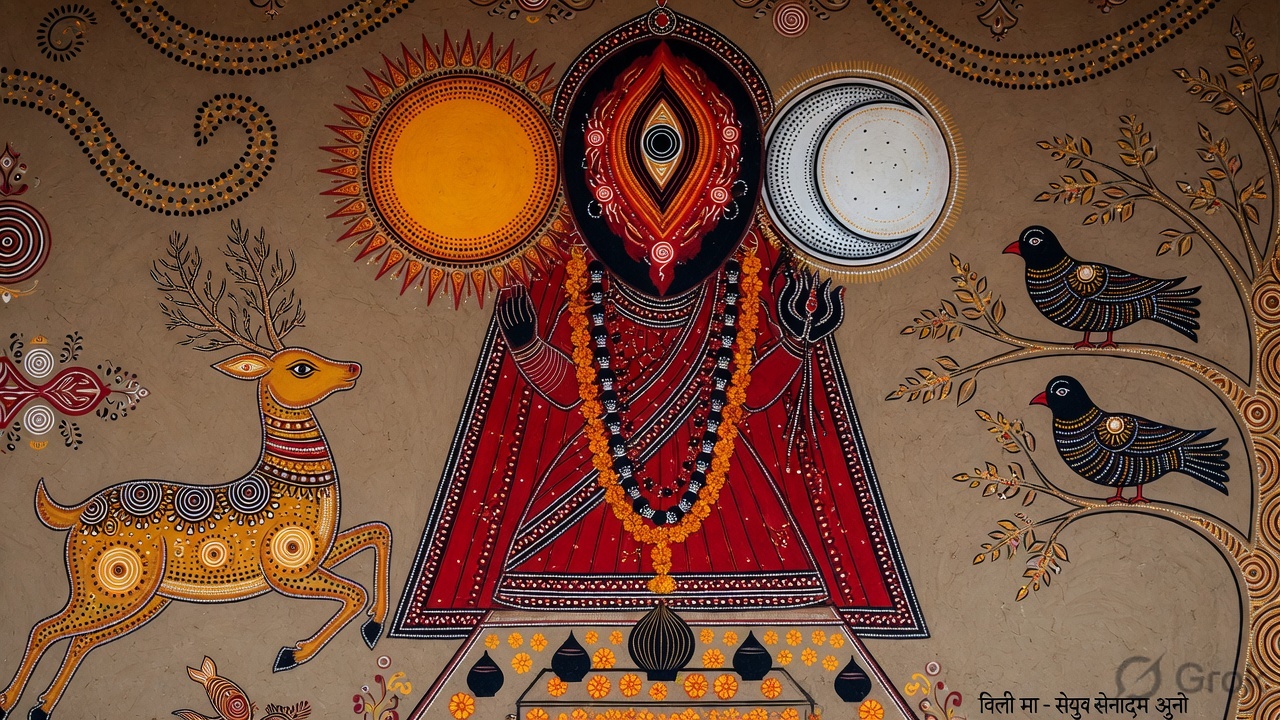 Sun, moon and fire as eyes